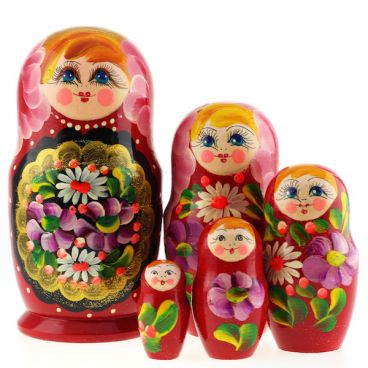 Matryoshka 5pcs Gold Medallion Red