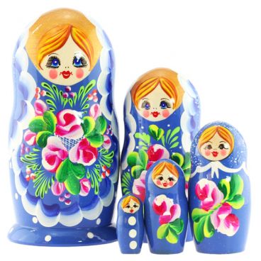 Matryoshka 5 pcs lace blue