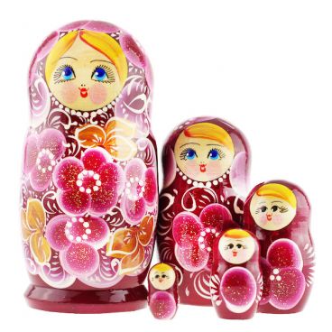 Matryoshka 5pcs Camomile Dark red