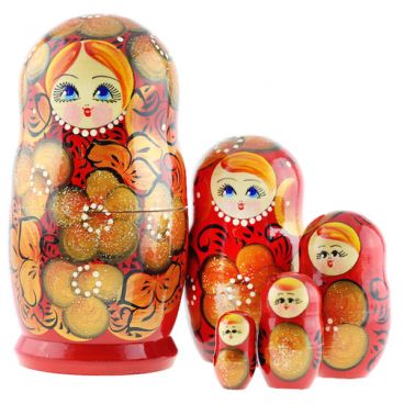 Matryoshka 5 pcs blue-eyed red