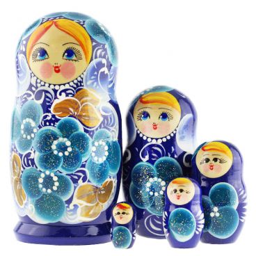 Matryoshka 5pcs Blue-eyed Blue
