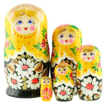 Matryoshka 5 pcs yellow- green chamomile