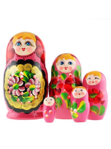 Matryoshka doll Gold medallion Pink 5pcs