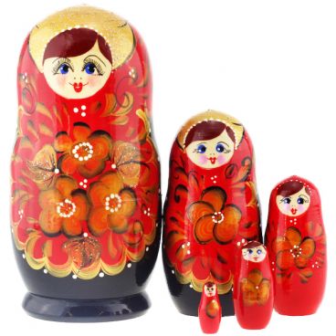 Matryoshka 5 pcs red dress