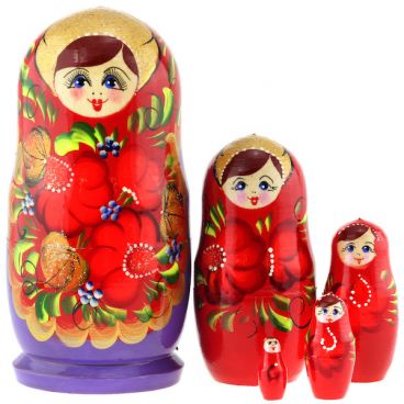 Matryoshka 5 seats red sundress lilac flowers