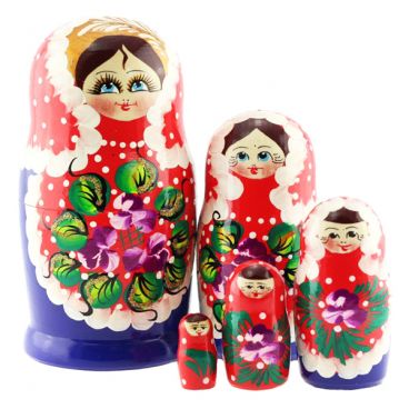 Matryoshka 5 pcs red with polka dots