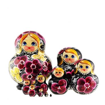Matryoshka 10 pcs round petals black