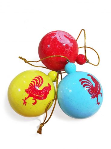 Set Christmas ball with cockerel assorted 3pcs/pack