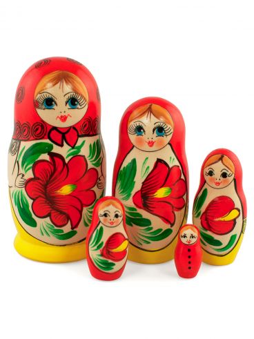 Wooden Matryoshka doll author&#039;s 5 seats 10.5 cm red-yellow small / souvenir