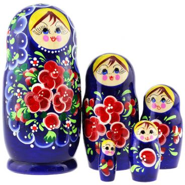 Matryoshka 5pcs flowers blue