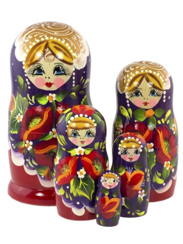 Matryoshka 5 seats purple-red flowers