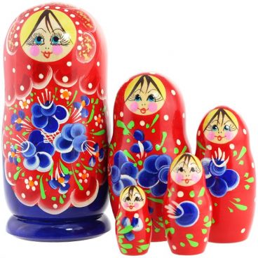 Matryoshka doll 5 places red sundress-blue flowers