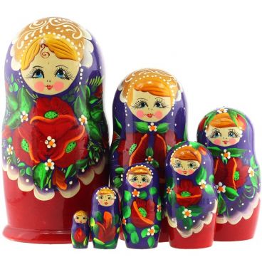 Matryoshka 7 seats purple-red poppies