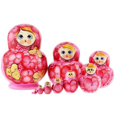 Matryoshka 10 pcs round petals pink