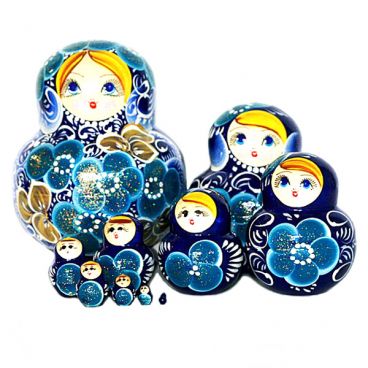Matryoshka 10 pcs round petals blue