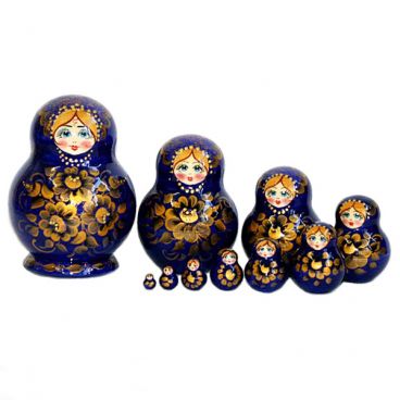 Matryoshka 10 pcs golden bouquet blue