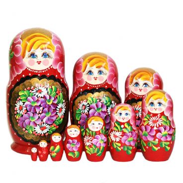Matryoshka flowers pattern 10 pcs red