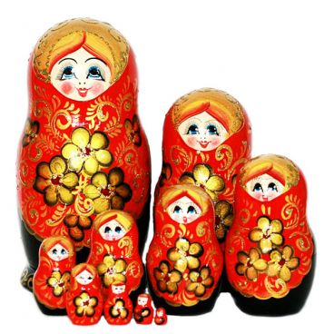 Matryoshka 10 pcs red and black gold pattern
