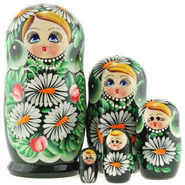 Matryoshka 5 places blue-eyed-daisies green