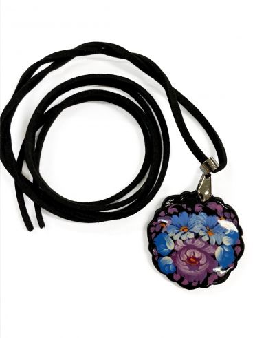 Floral print circle pendant
