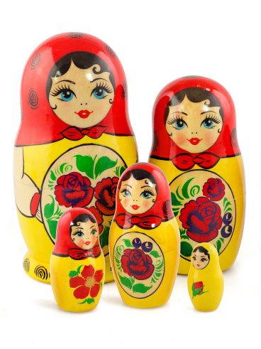 Classic matryoshka Semenovskaya 5 seats red scarf