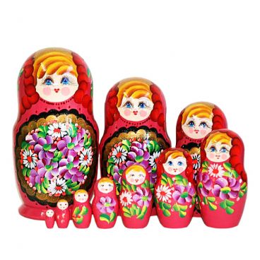 Matryoshka flowers pattern 10 pcs pink