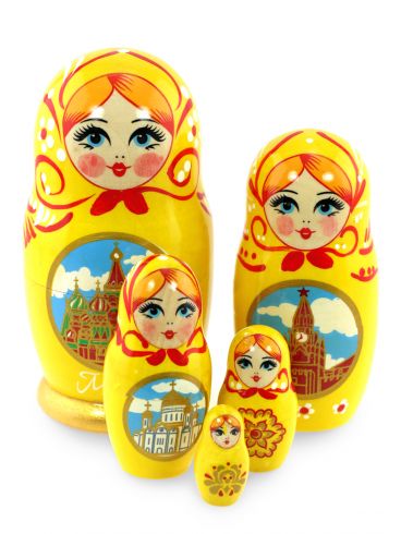 Matryoshka 5 places &quot;Moscow&quot; yellow