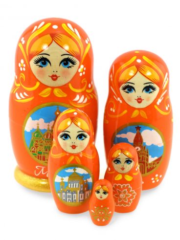 Matryoshka 5 places &quot;Moscow&quot; orange