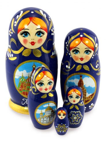 Matryoshka 5 places &quot;Moscow&quot; blue