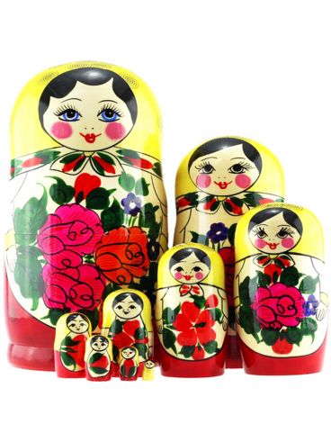 Classic Matryoshka 9 pcs Semyonov Style Yellow Top