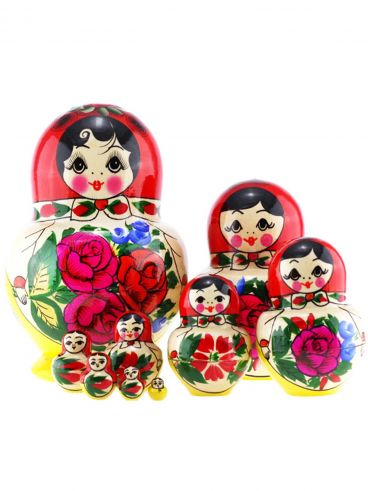 Classic Matryoshka Rounded 10 pcs - with Red Scarf