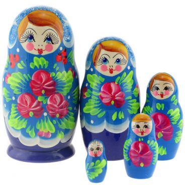 Matryoshka 5 seats souvenir blue sarafan blue rose