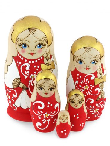 Matryoshka doll in the technique of burning 5 places 10.5 cm red / souvenir