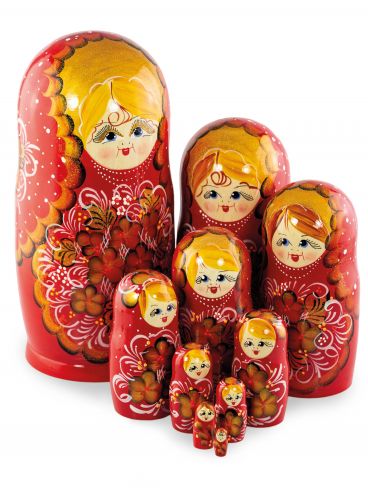 Matryoshka 10 seats red gold flowers Matr 10pc
