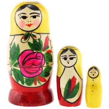 Classic Matryoshka 3 pcs Semyonov with Yellow Shawl