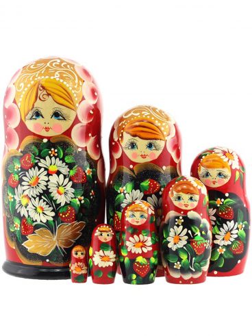 Matryoshka 7 seats blue-red berries in camomiles