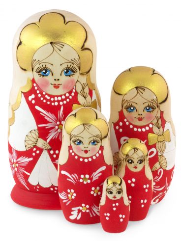 Matryoshka woodburned 5 pcs red