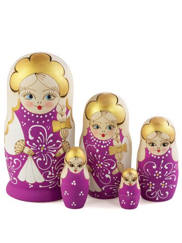 Matryoshka Woodburned 5 pcs Lilac