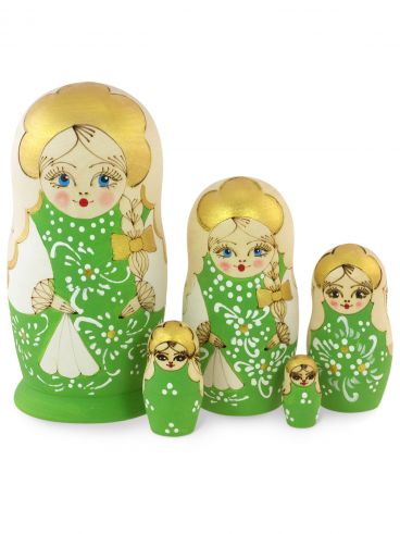 Matryoshka Woodburned 5 pcs - Green