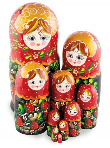Matryoshka 10 pcs red scarf