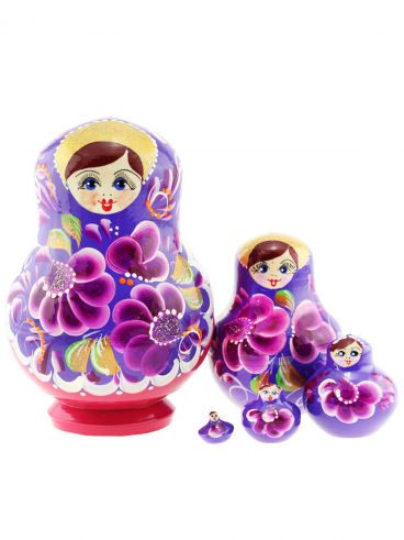Matryoshka 5 PCs blue sundress red blue flowers