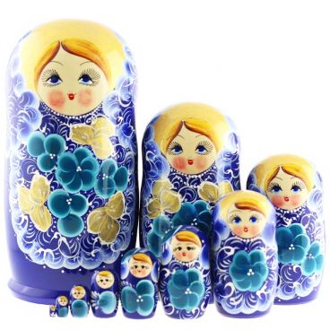 Matryoshka 10 seats round petals blue