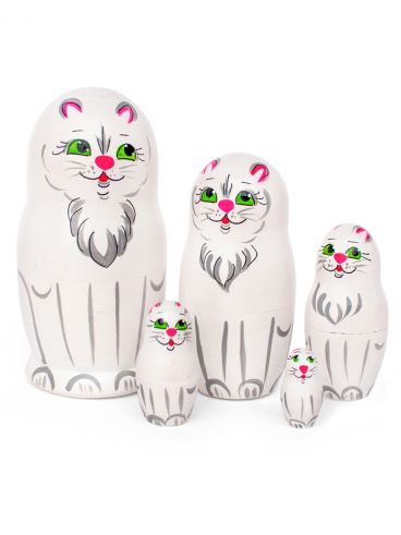 Animal Matryoshka 5 pcs - White Cat