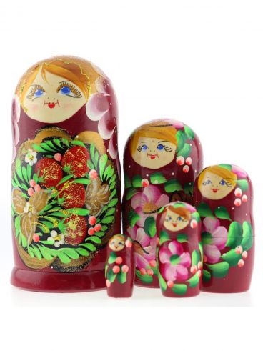 Matryoshka 5 pcs blonde -  berries maroon
