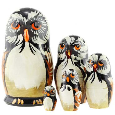 Matryoshka-5 seats animal Owl black-brown