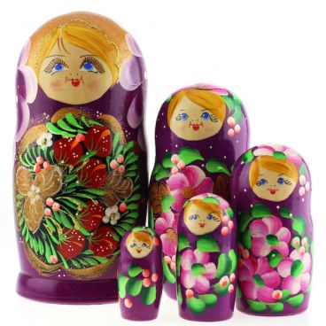 Matryoshka 5pcs Berries Medallion Violet