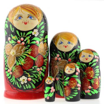 Matryoshka 5 pcs blonde -  berries black