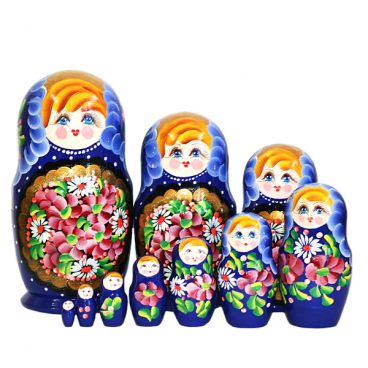 Matryoshka flowers pattern 10 pcs blue