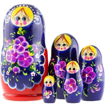Matryoshka 5pcs blue dress - violets