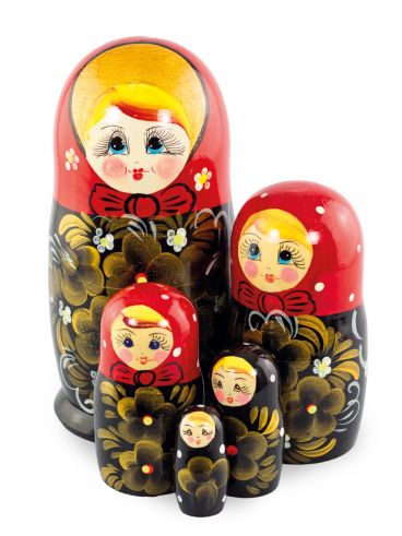 Matryoshka 5 seats average &quot;Golden Flowers&quot; red scarf